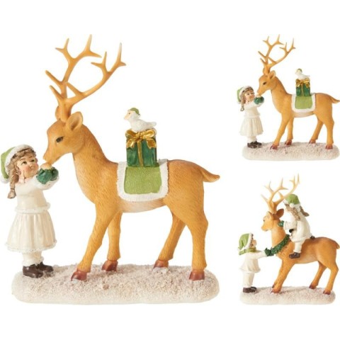 FIGURA RENNA E BAMBINA H.20 2 ASSORTITI